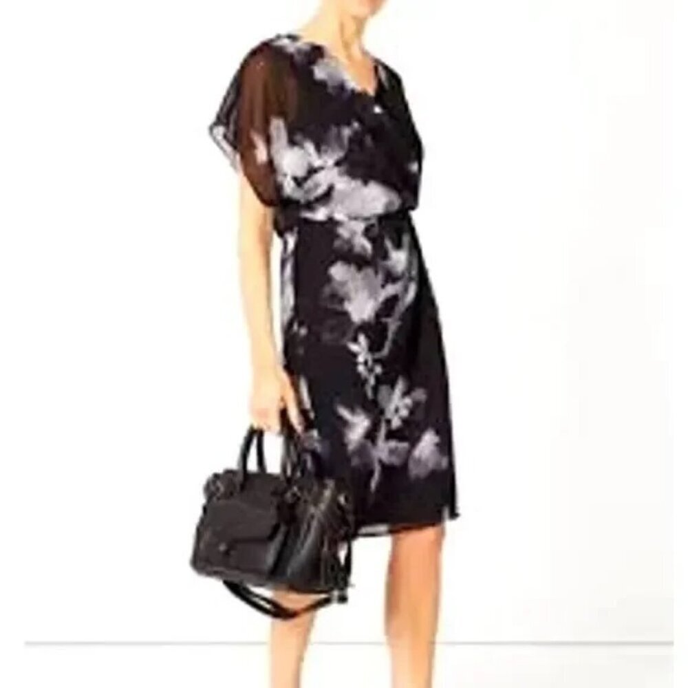 Jacques Vert Dress 10 NWT Black and White Floral Knee‎ Length